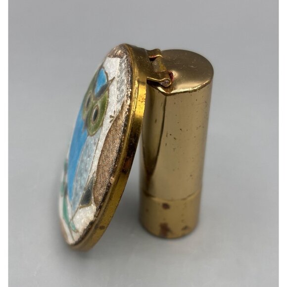 Vtg Owl Lipstick Holder With Mirror Brass Tone Retro Travel‎ Vanity - Picture 2 of 5